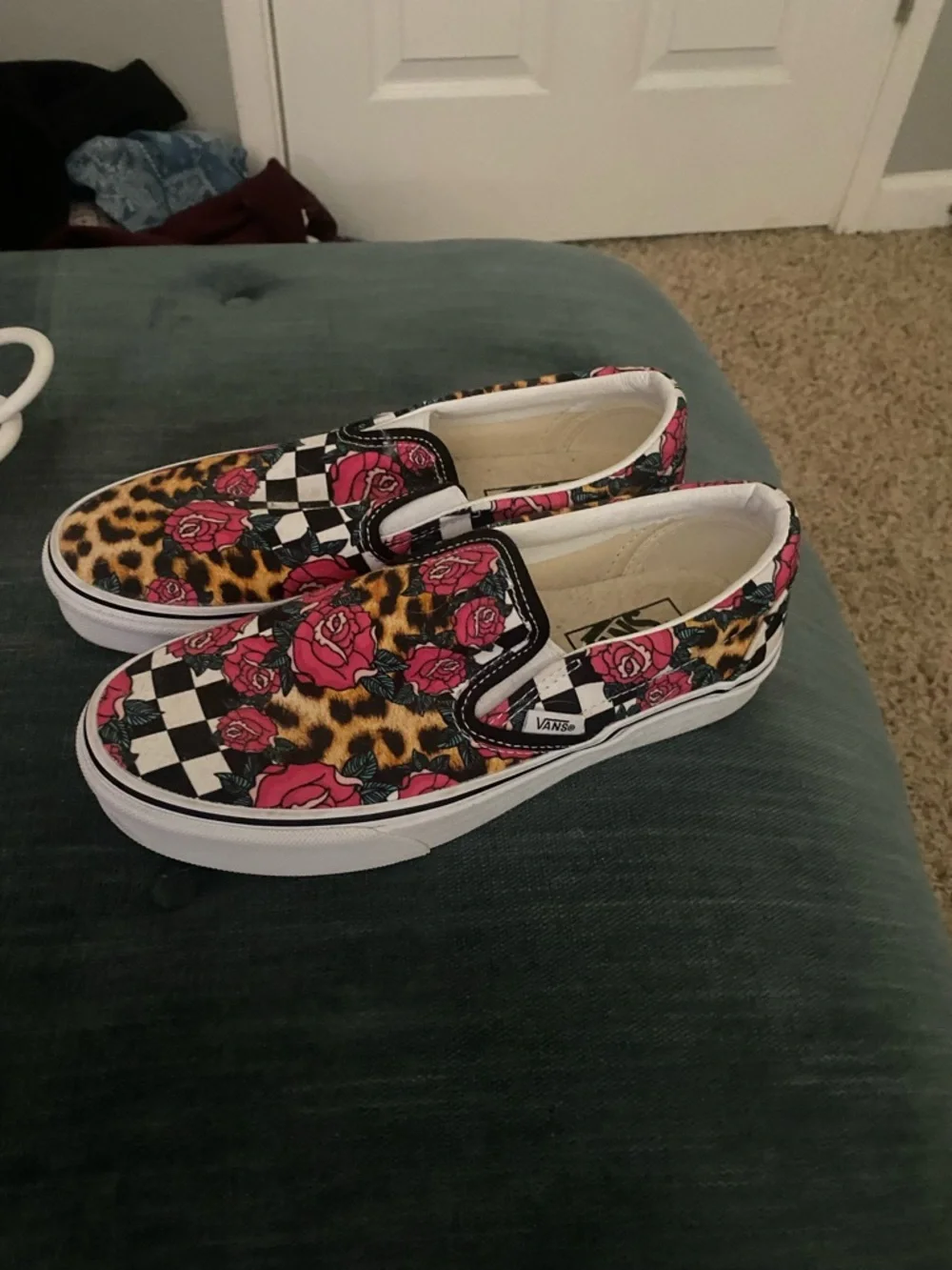 Vans Slip-On Sneakers in Black, White, Pink & Brown Leopard - Picture 2 of 4